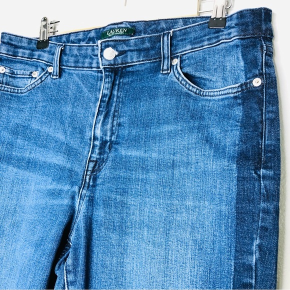 Ralph Lauren Women Y2K Jeans Denim Raw Cuff hem Bootcut Relax fit side striped - Picture 3 of 8